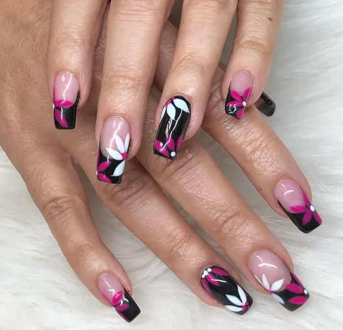 pink and black nail art