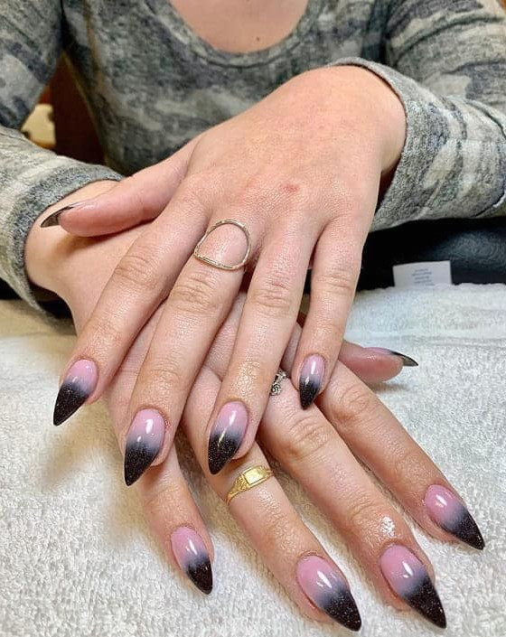 pink and black merge nail art