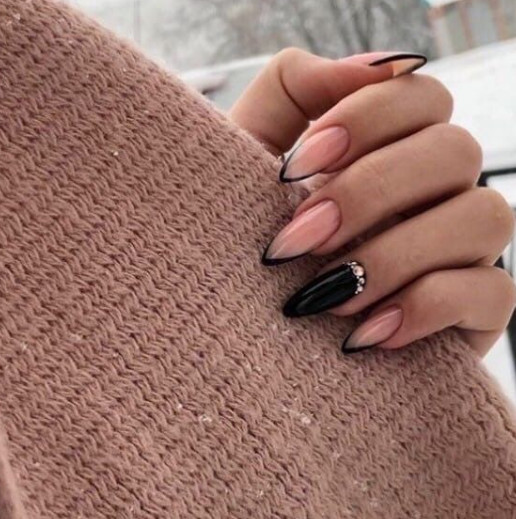 soft pink and black gel nail designs