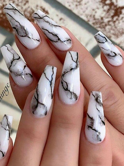 white background marble nails