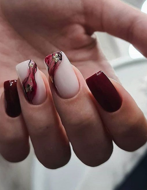 deep red marble effect nail art