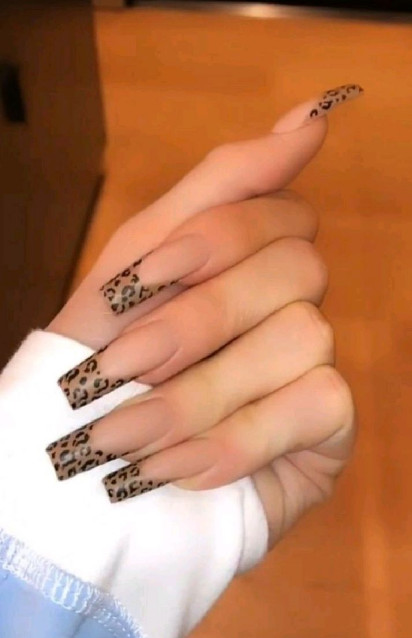 leopard tips nude nail art