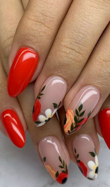 long floral gel nail art