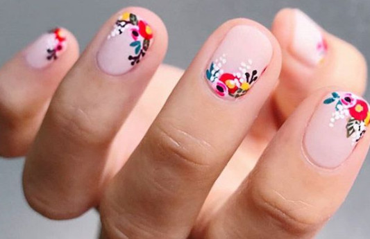nude nails floral color pop