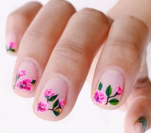 cute negative space floral nail design