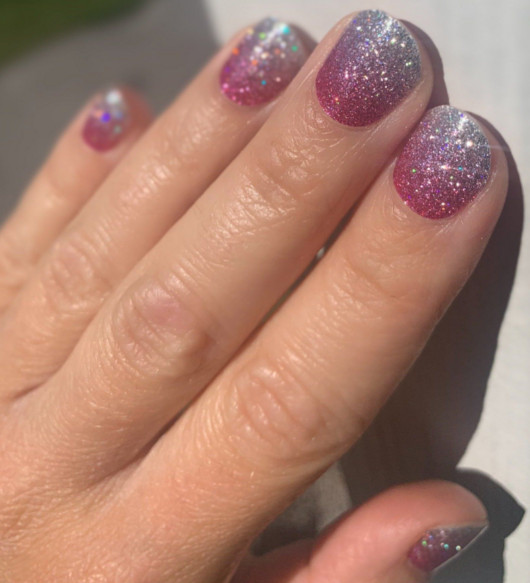 Mauve with silver sparkles nail art
