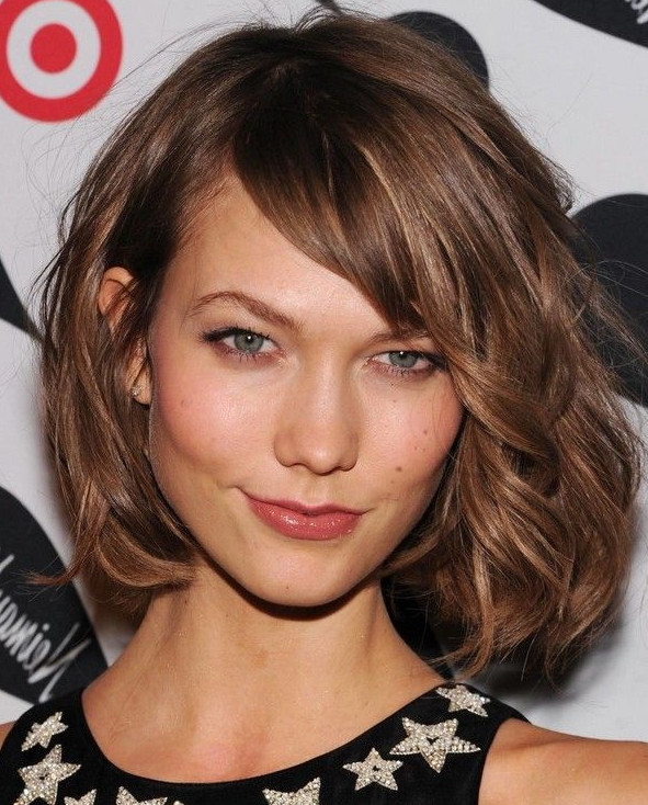Curly Bob with side-Swept Bangs