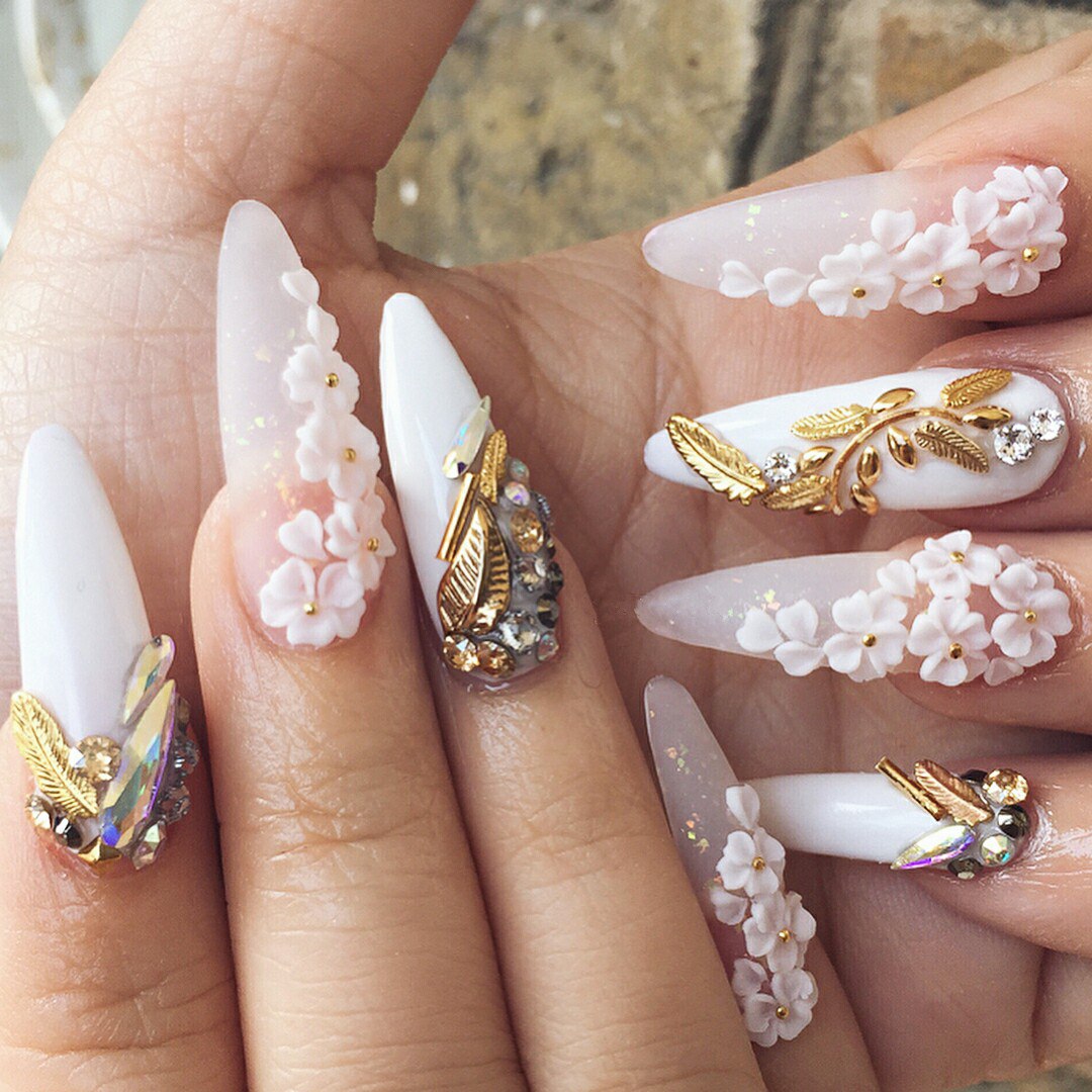 3D Art nails 90+ Hottest 3D Acrylic Nails With Flower Designs - 81 3D acrylic nails with flower designs