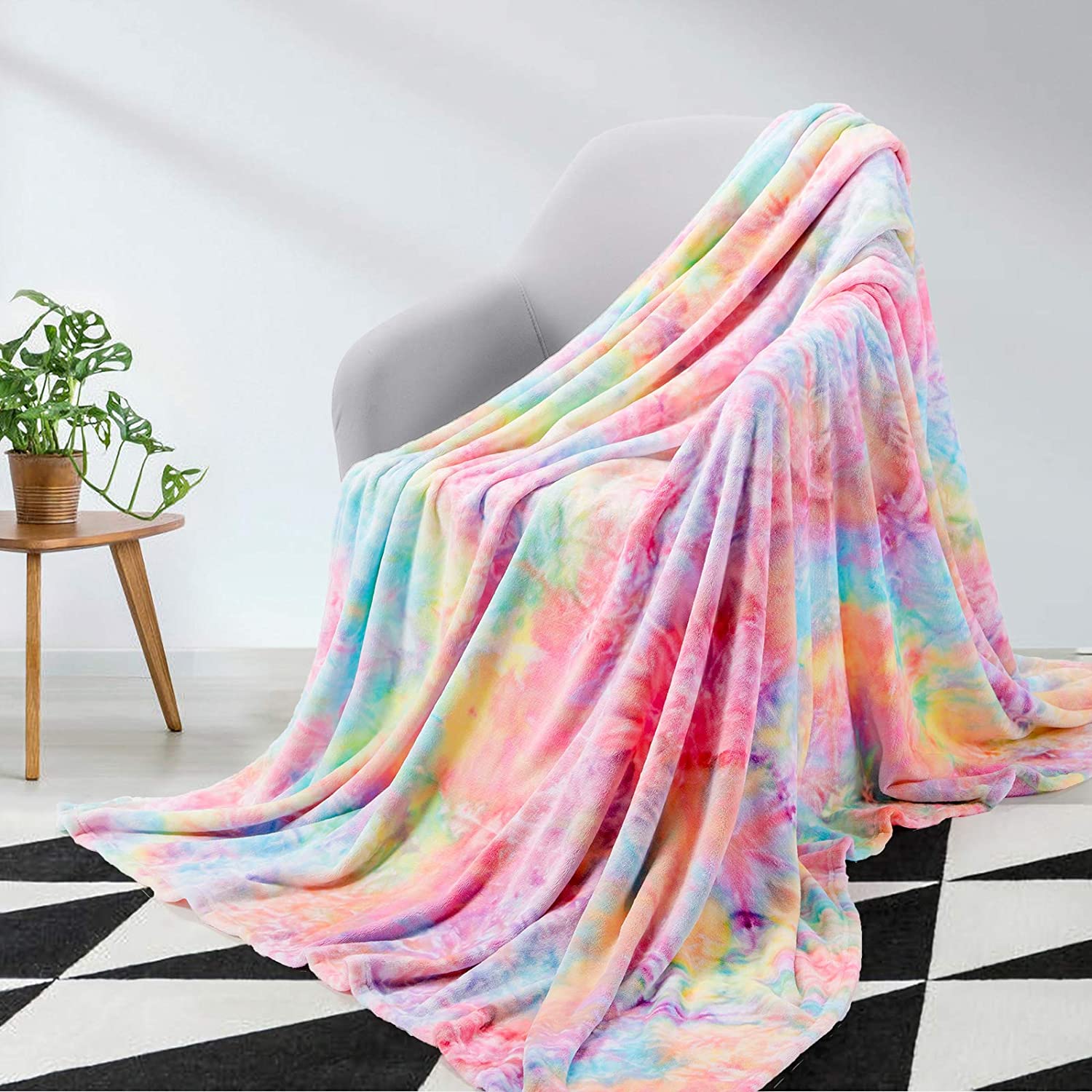 Elegear Tie-dye Rainbow Flannel Blanket