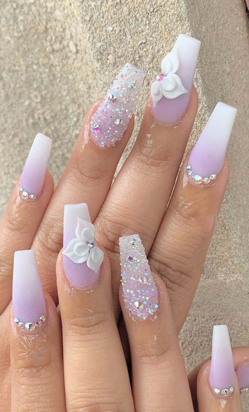 Ombre nails. 90+ Hottest 3D Acrylic Nails With Flower Designs - 58 3D acrylic nails with flower designs