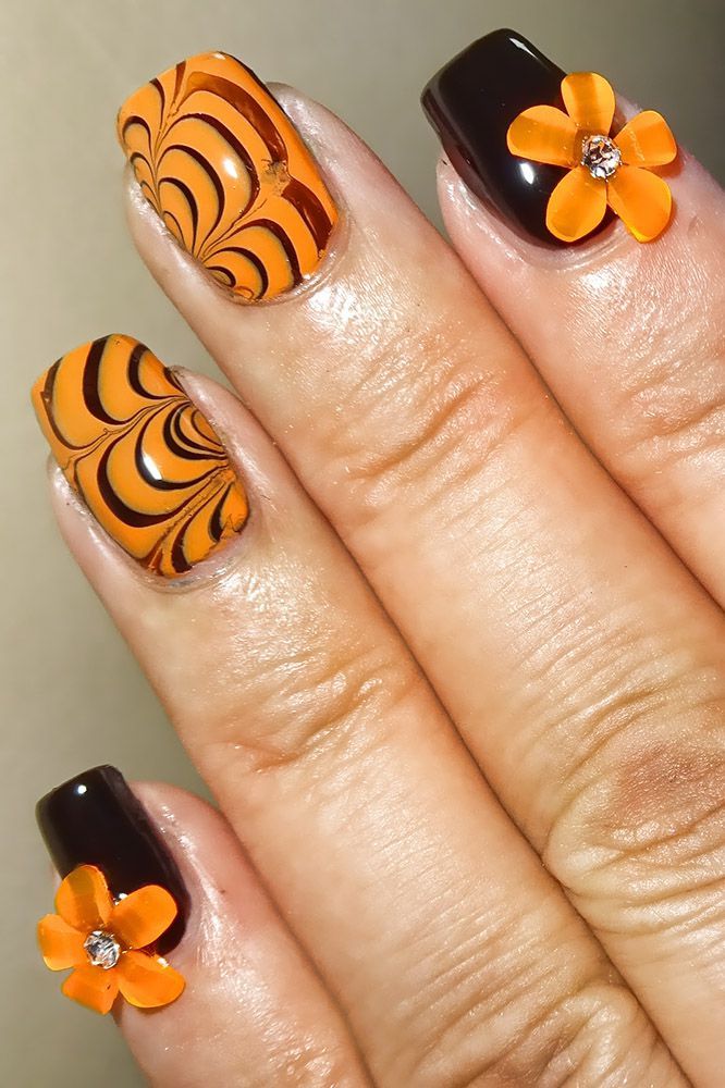 Orange 1 90+ Hottest 3D Acrylic Nails With Flower Designs - 52 3D acrylic nails with flower designs