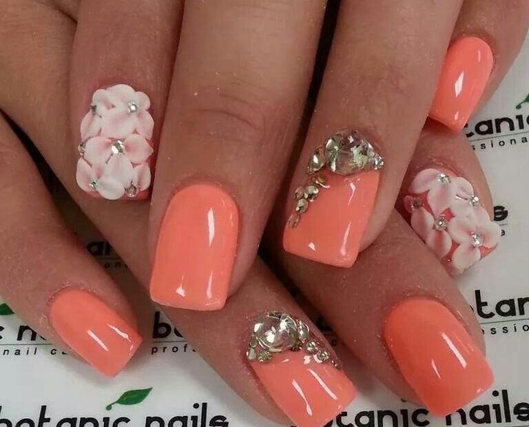 Orange. 90+ Hottest 3D Acrylic Nails With Flower Designs - 53 3D acrylic nails with flower designs