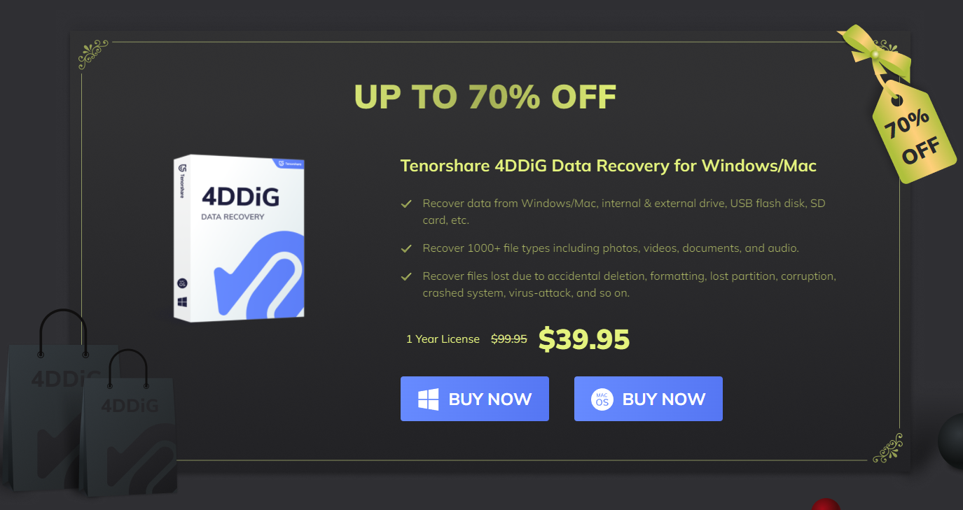 Up-to-70-OFF Tenorshare 4DDiG Black Friday Sale: Up to 70% OFF + Free Gift!!