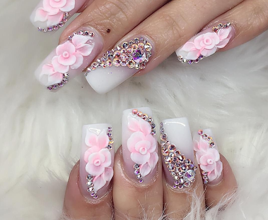 floral pink nails 90+ Hottest 3D Acrylic Nails With Flower Designs - 22 3D acrylic nails with flower designs