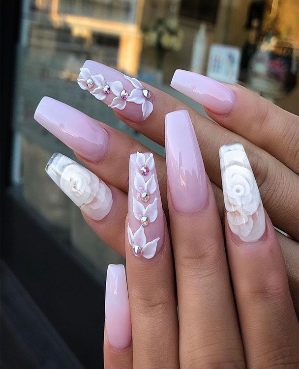omber 90+ Hottest 3D Acrylic Nails With Flower Designs - 57 3D acrylic nails with flower designs