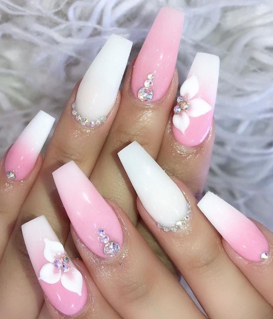 ombre 1 90+ Hottest 3D Acrylic Nails With Flower Designs - 60 3D acrylic nails with flower designs