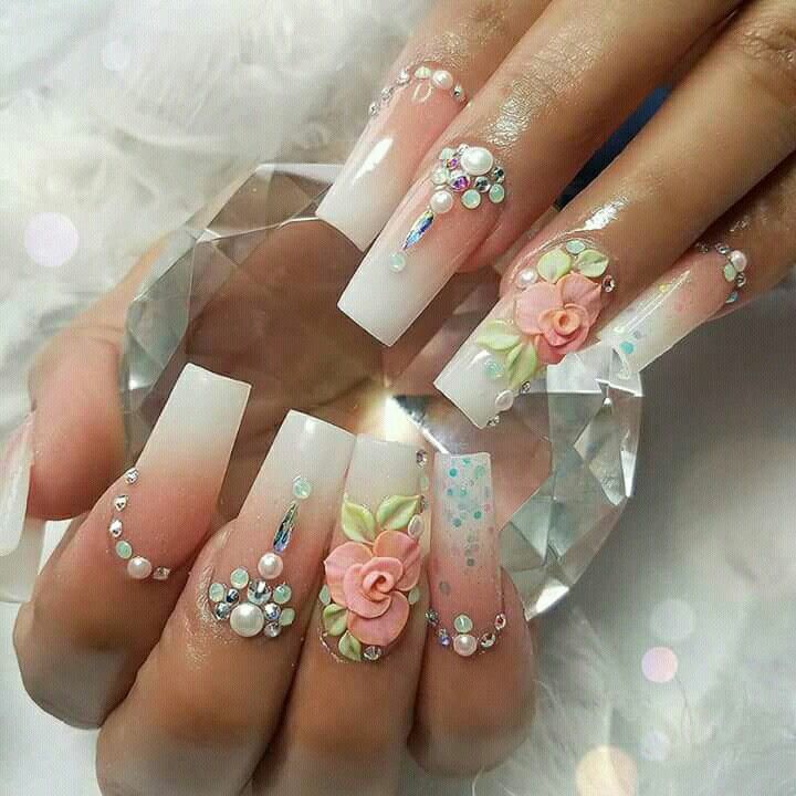 ombre nails. 1 90+ Hottest 3D Acrylic Nails With Flower Designs - 61 3D acrylic nails with flower designs
