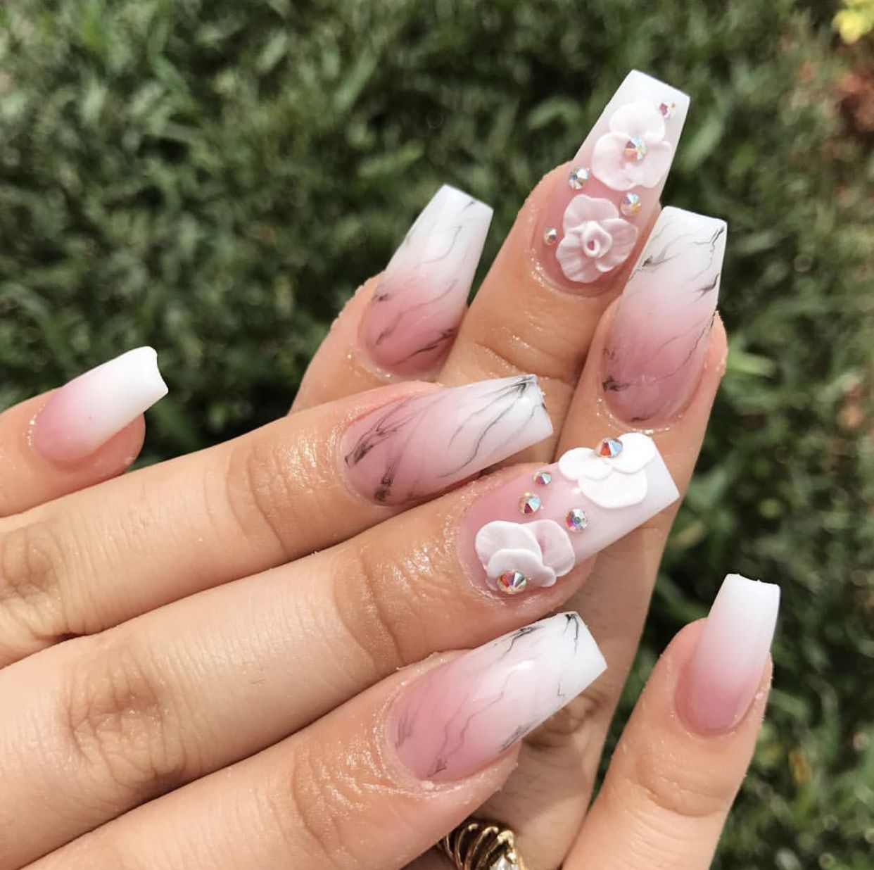 ombre 90+ Hottest 3D Acrylic Nails With Flower Designs - 55 3D acrylic nails with flower designs