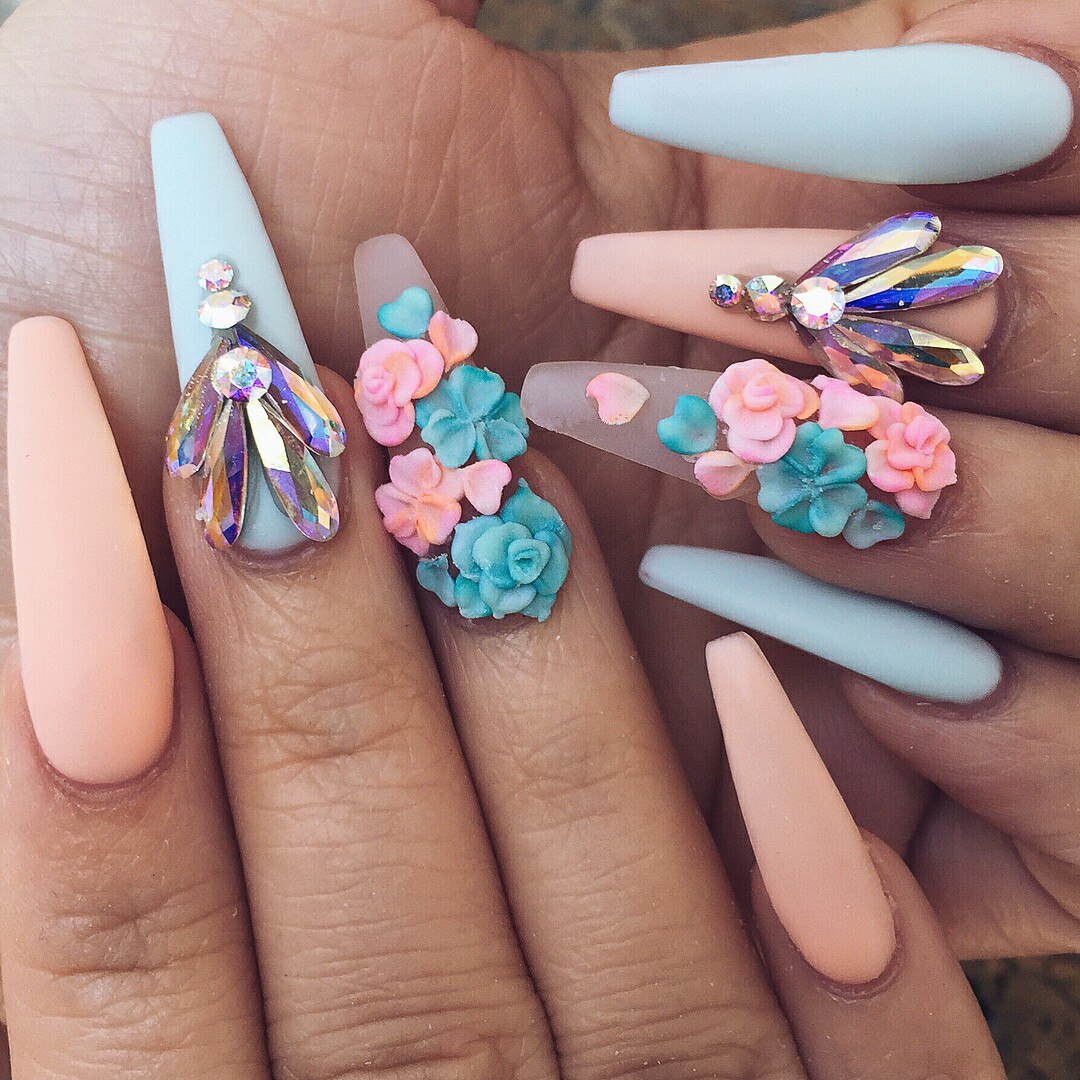 pastel.. 90+ Hottest 3D Acrylic Nails With Flower Designs - 64 3D acrylic nails with flower designs