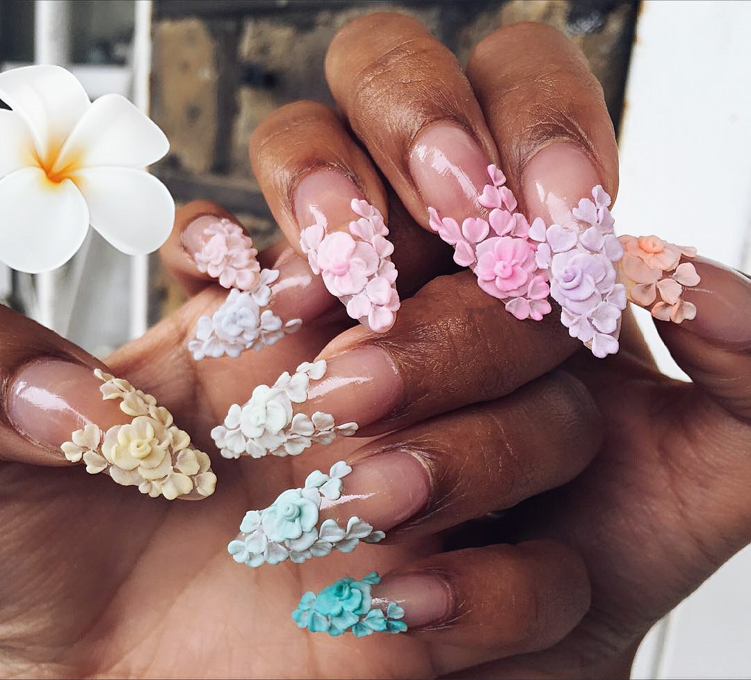 pastel 90+ Hottest 3D Acrylic Nails With Flower Designs - 65 3D acrylic nails with flower designs