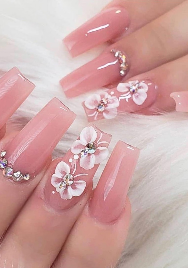 pink floral 3D nail art 1 90+ Hottest 3D Acrylic Nails With Flower Designs - 31 3D acrylic nails with flower designs