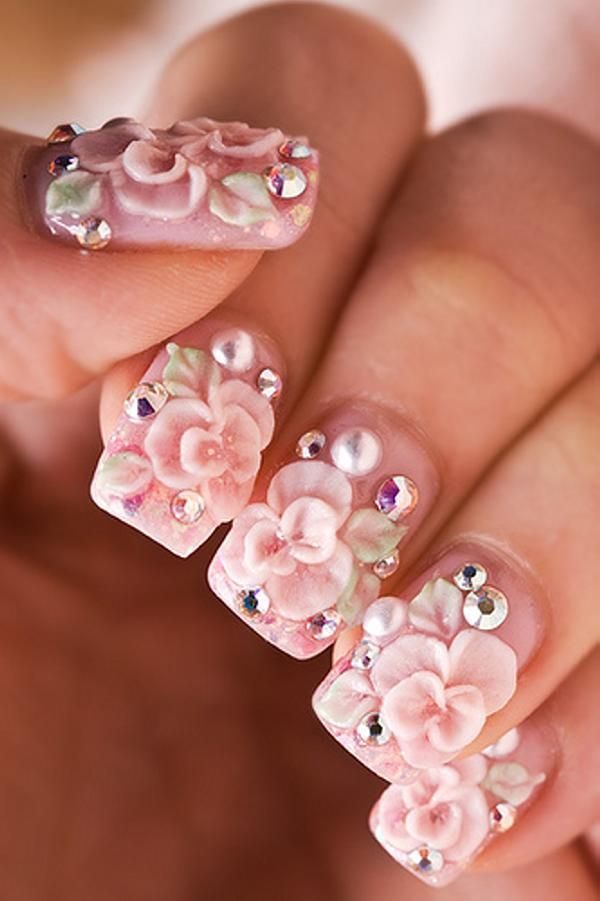 pink floral 3D nail art 90+ Hottest 3D Acrylic Nails With Flower Designs - 33 3D acrylic nails with flower designs