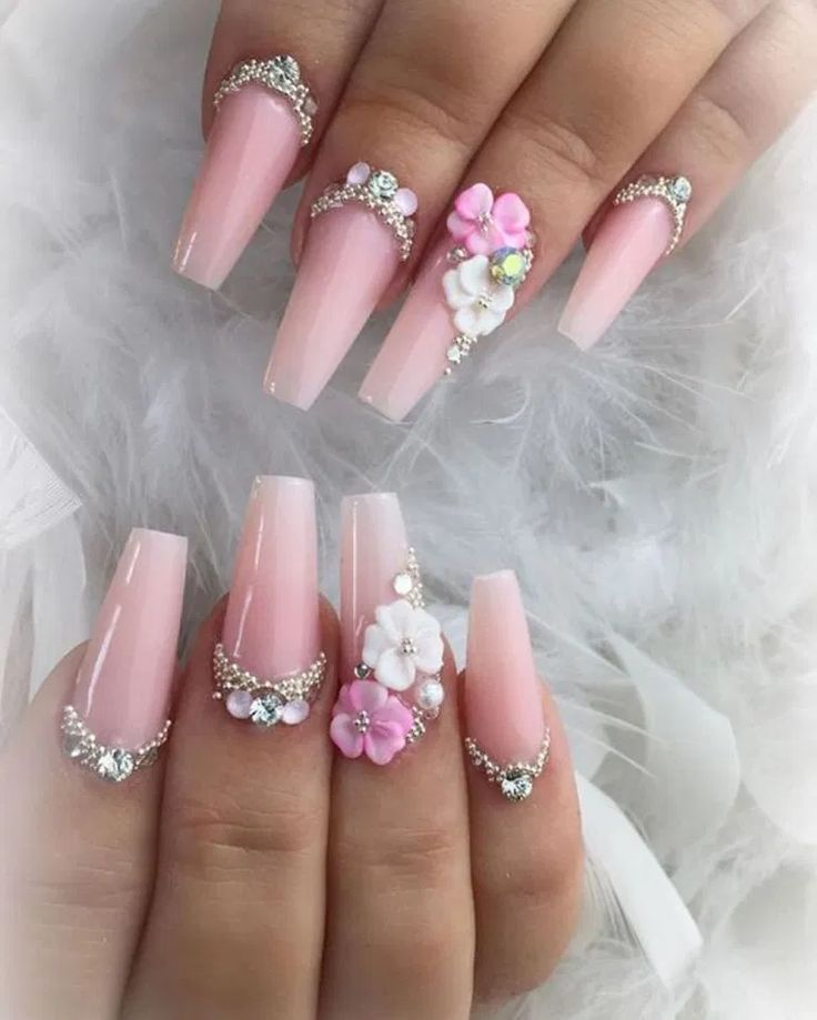 pink nails 1 90+ Hottest 3D Acrylic Nails With Flower Designs - 32 3D acrylic nails with flower designs