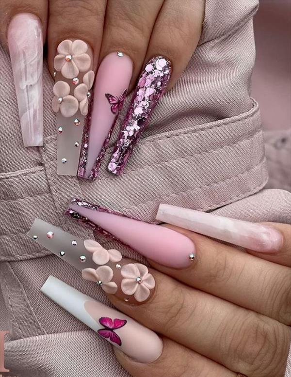 pink nails 3 90+ Hottest 3D Acrylic Nails With Flower Designs - 29 3D acrylic nails with flower designs