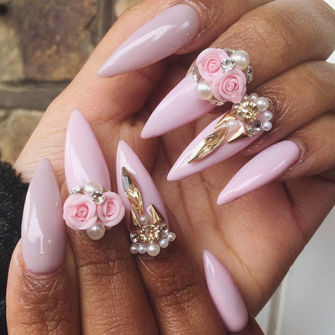 pink 90+ Hottest 3D Acrylic Nails With Flower Designs - 24 3D acrylic nails with flower designs