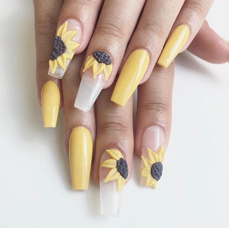 sunflowe. 90+ Hottest 3D Acrylic Nails With Flower Designs - 42 3D acrylic nails with flower designs