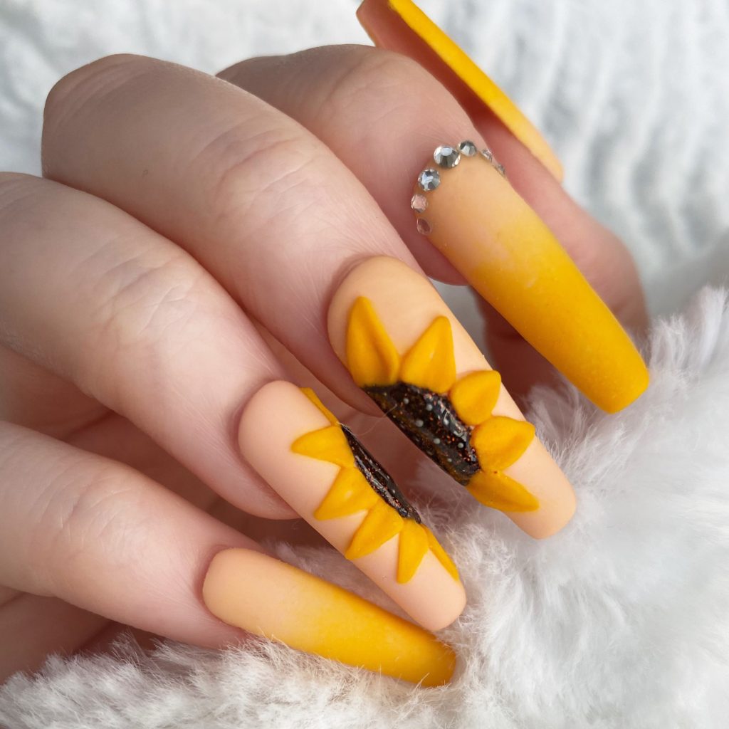 sunflower... 90+ Hottest 3D Acrylic Nails With Flower Designs - 45 3D acrylic nails with flower designs
