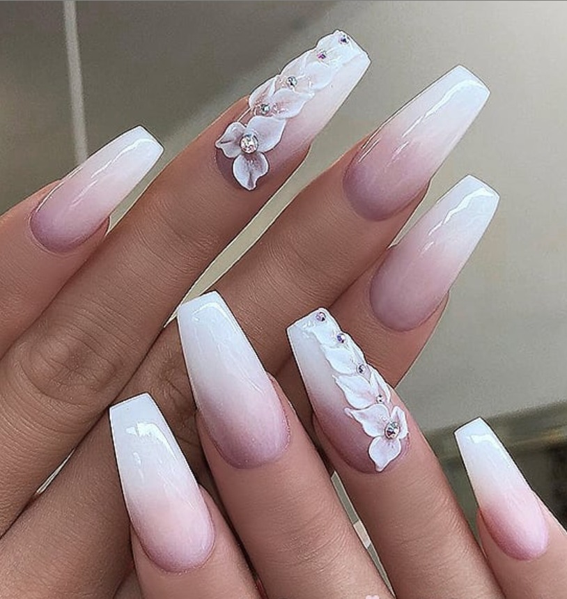 white 3D floral Acrylic Nails 90+ Hottest 3D Acrylic Nails With Flower Designs - 62 3D acrylic nails with flower designs