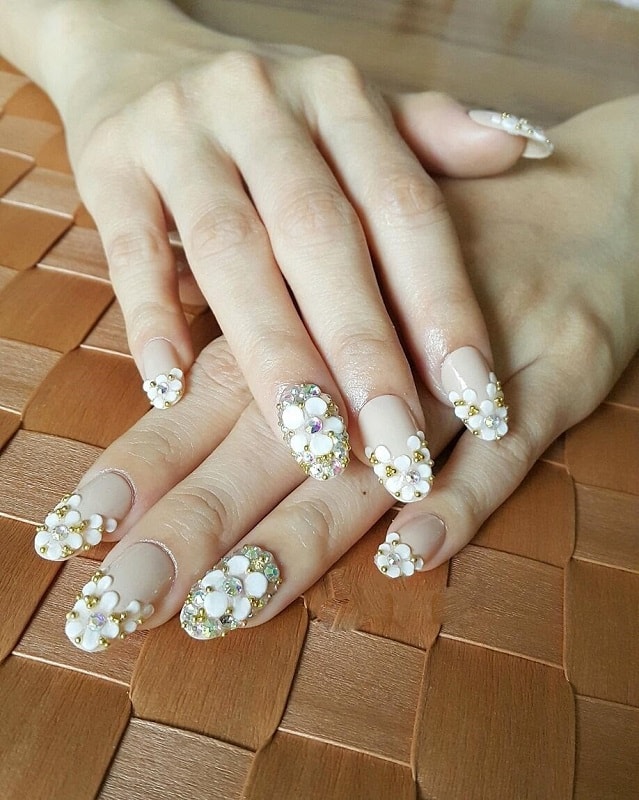 white nails. 1 90+ Hottest 3D Acrylic Nails With Flower Designs - 13 3D acrylic nails with flower designs