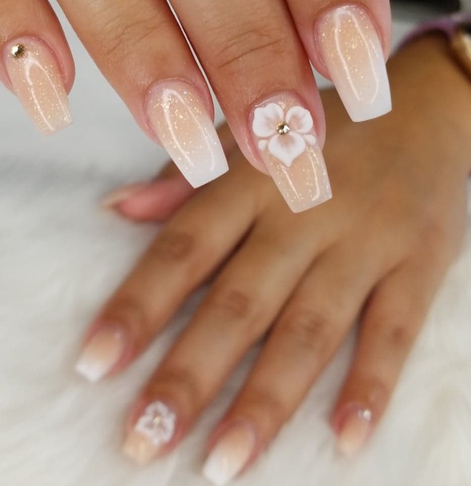 white nails 90+ Hottest 3D Acrylic Nails With Flower Designs - 10 3D acrylic nails with flower designs