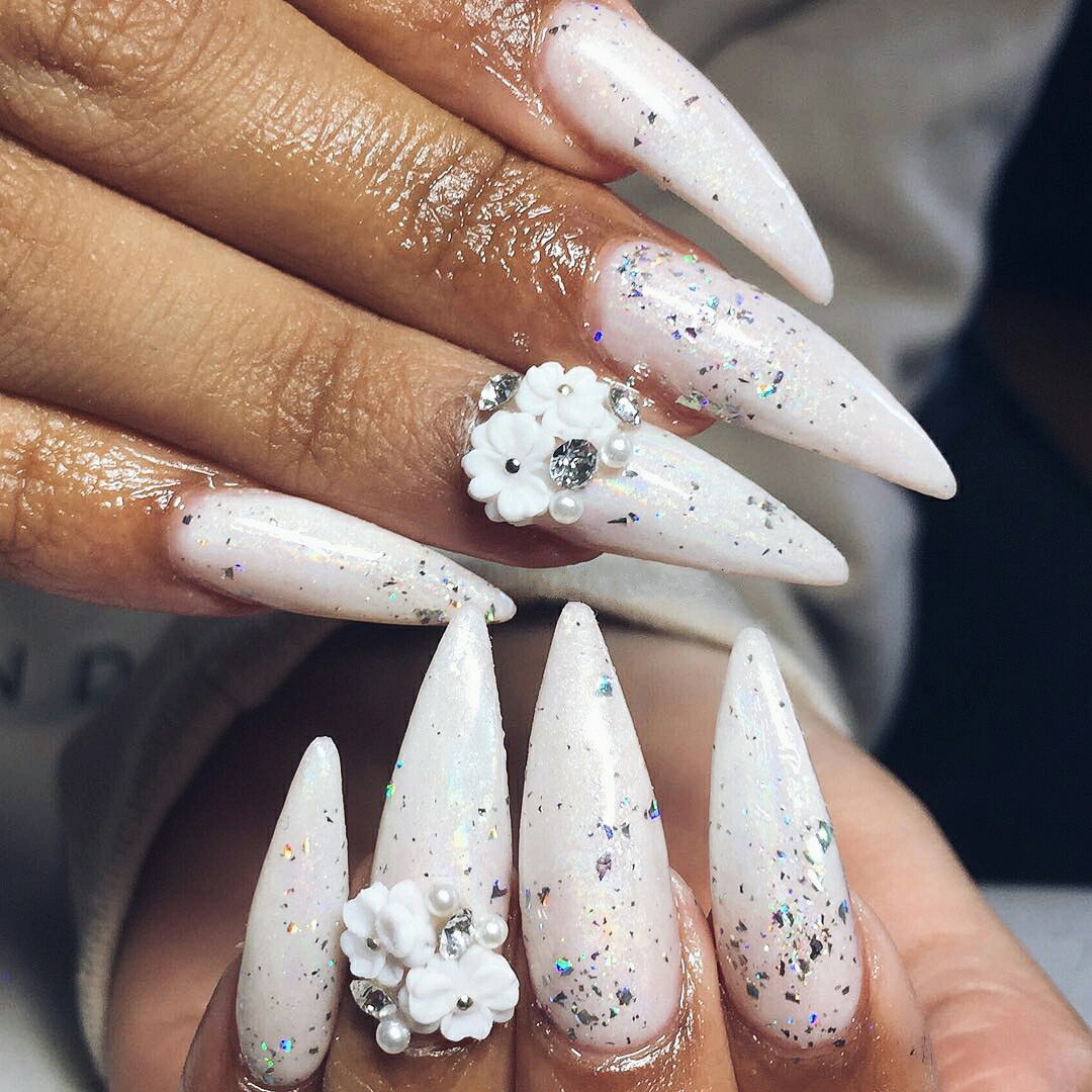 white. 90+ Hottest 3D Acrylic Nails With Flower Designs - 9 3D acrylic nails with flower designs