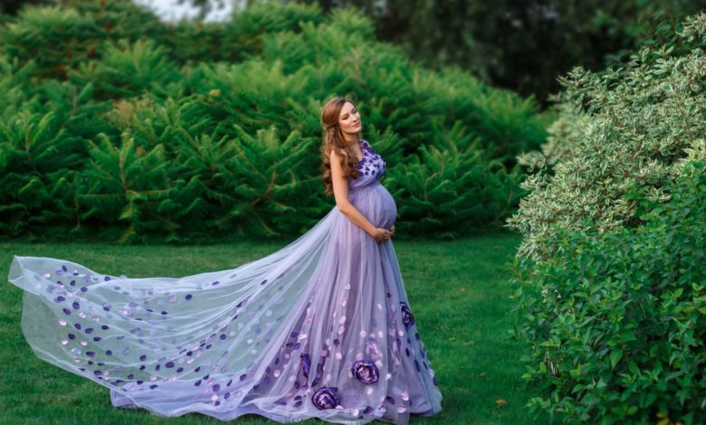 Fairy long dress Hottest 25 Maternity Photoshoot Outfit Ideas - pregnancy photoshoot dress 1