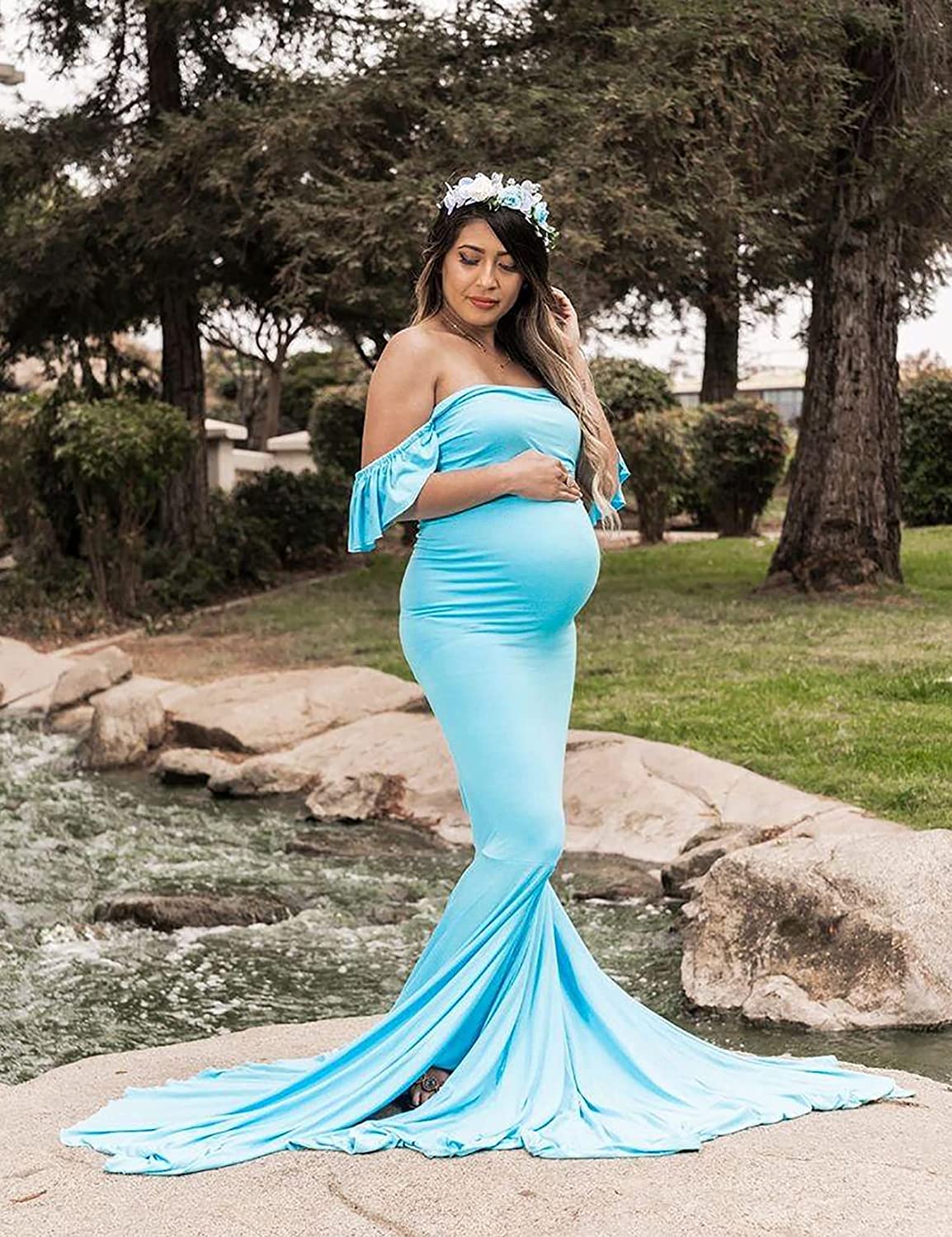 Fitted Long dresses Hottest 25 Maternity Photoshoot Outfit Ideas - 7