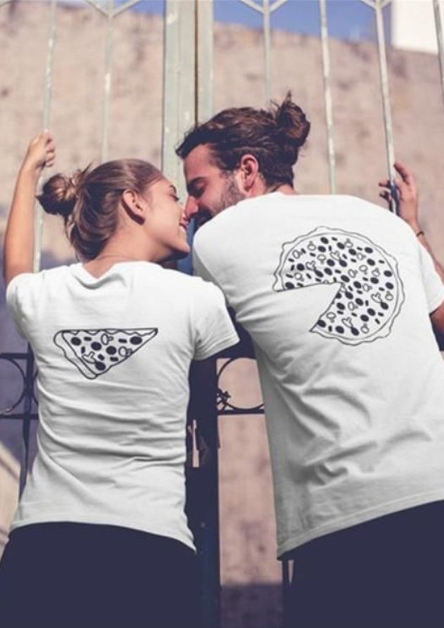 Matching-pizza-shirts 8 Cutest Matching Outfits for Boyfriend And Girlfriend
