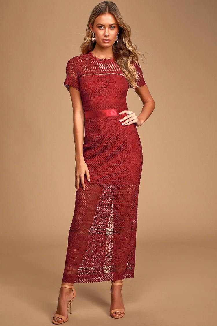 60+ Most Fashionable Semi Formal Wedding Dresses for Female Guests 31 Pretty Burgundy semi formal lace dress. 3 60+ Most Fashionable Semi Formal Wedding Dresses for Female Guests - 28