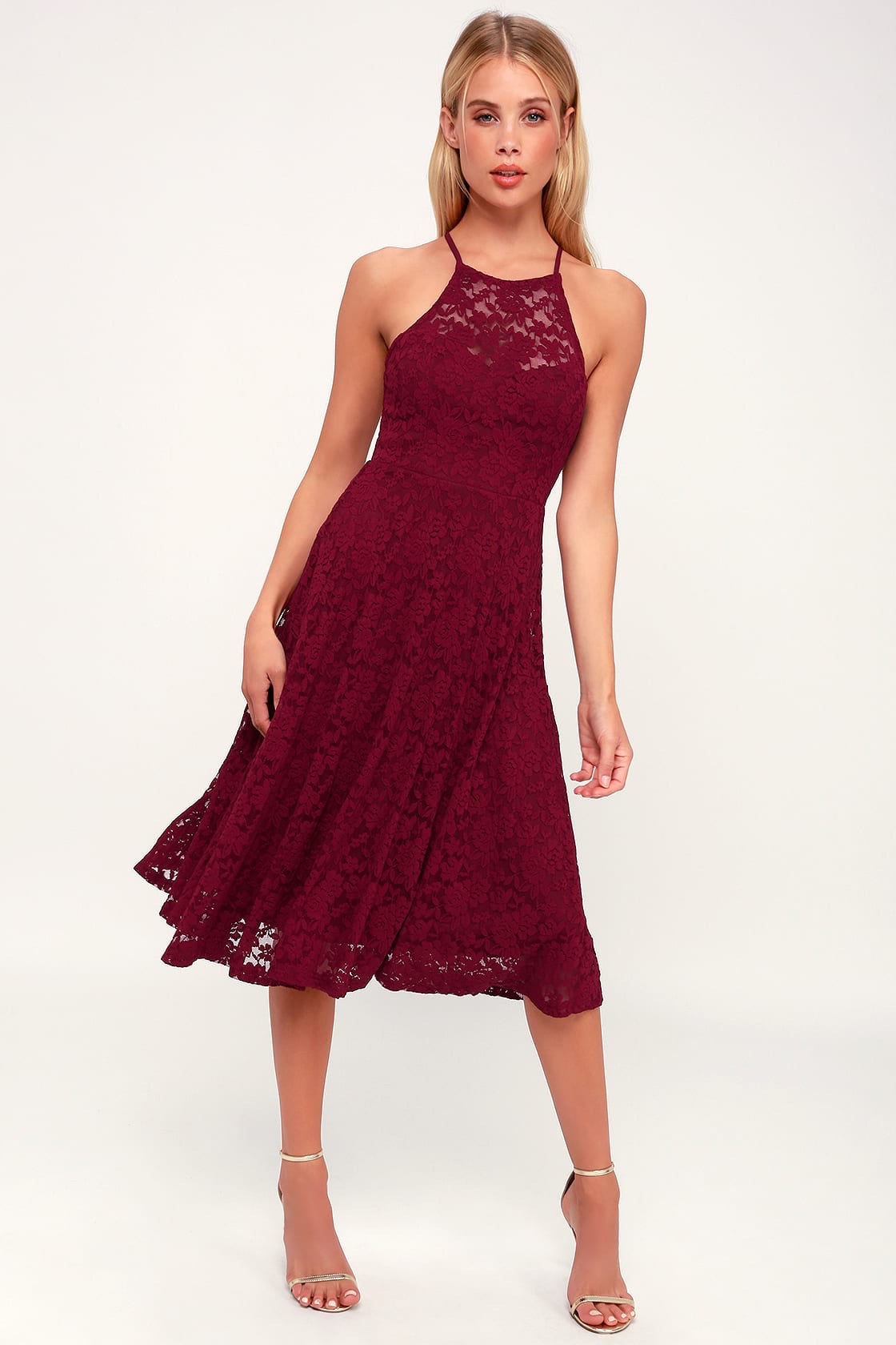 Pretty Burgundy semi formal lace dress. 4 60+ Most Fashionable Semi Formal Wedding Dresses for Female Guests - 27