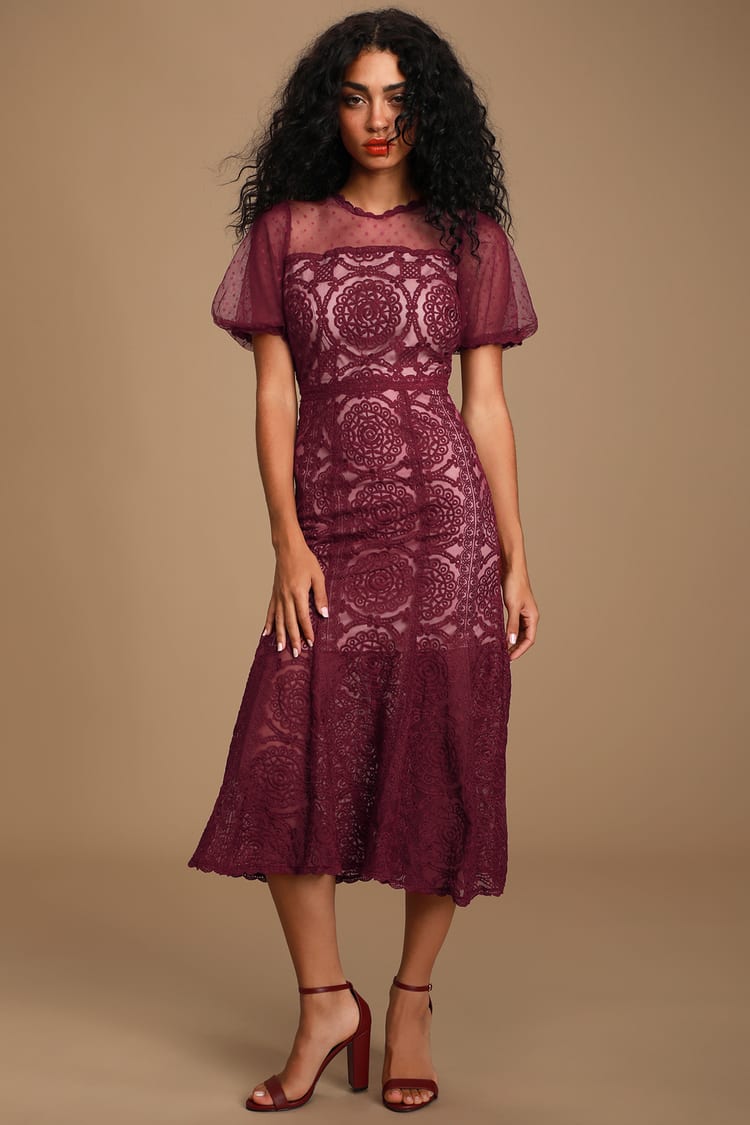 60+ Most Fashionable Semi Formal Wedding Dresses for Female Guests 32 Pretty Burgundy semi formal lace dress.. 3 60+ Most Fashionable Semi Formal Wedding Dresses for Female Guests - 29