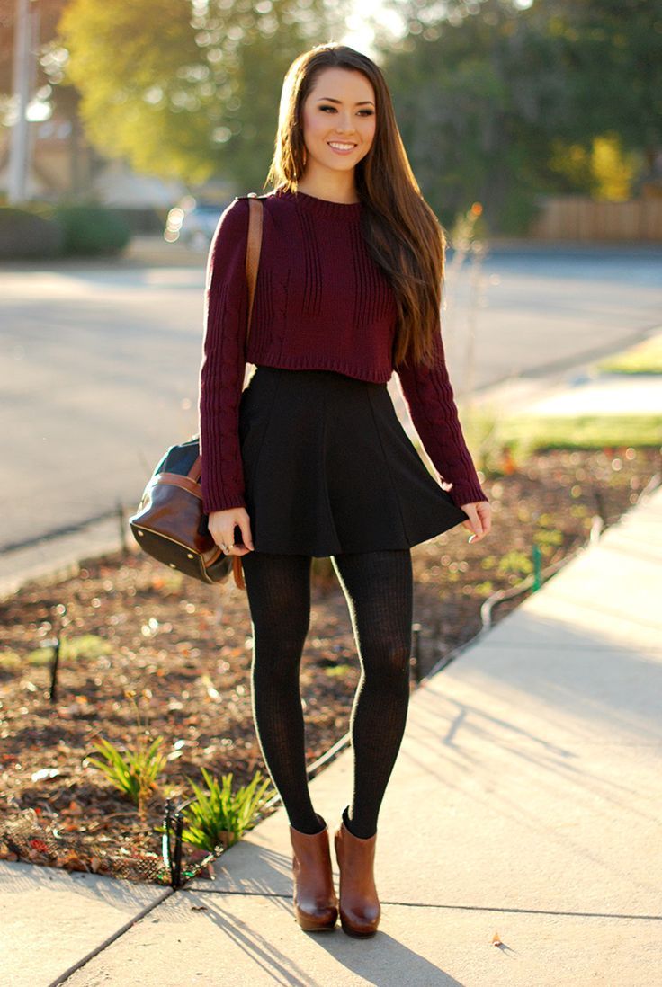 sweater-and-a-skirt-outfit. 60+ Hot Trending Clothes for Teenage Girl 2022