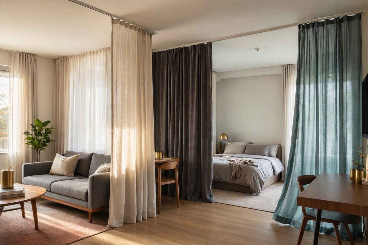 Curtains as Room Dividers for Flexible Living Spaces 15 Hottest Curtain Design Ideas - 15