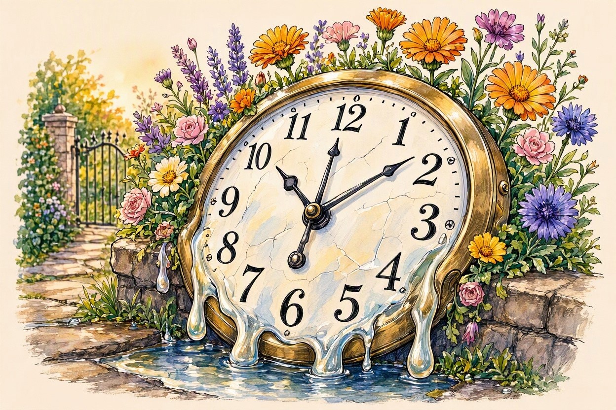 A Melting Clock Covered in Flowers Top 10 Coolest Unique Drawing Ideas for Teens - 3