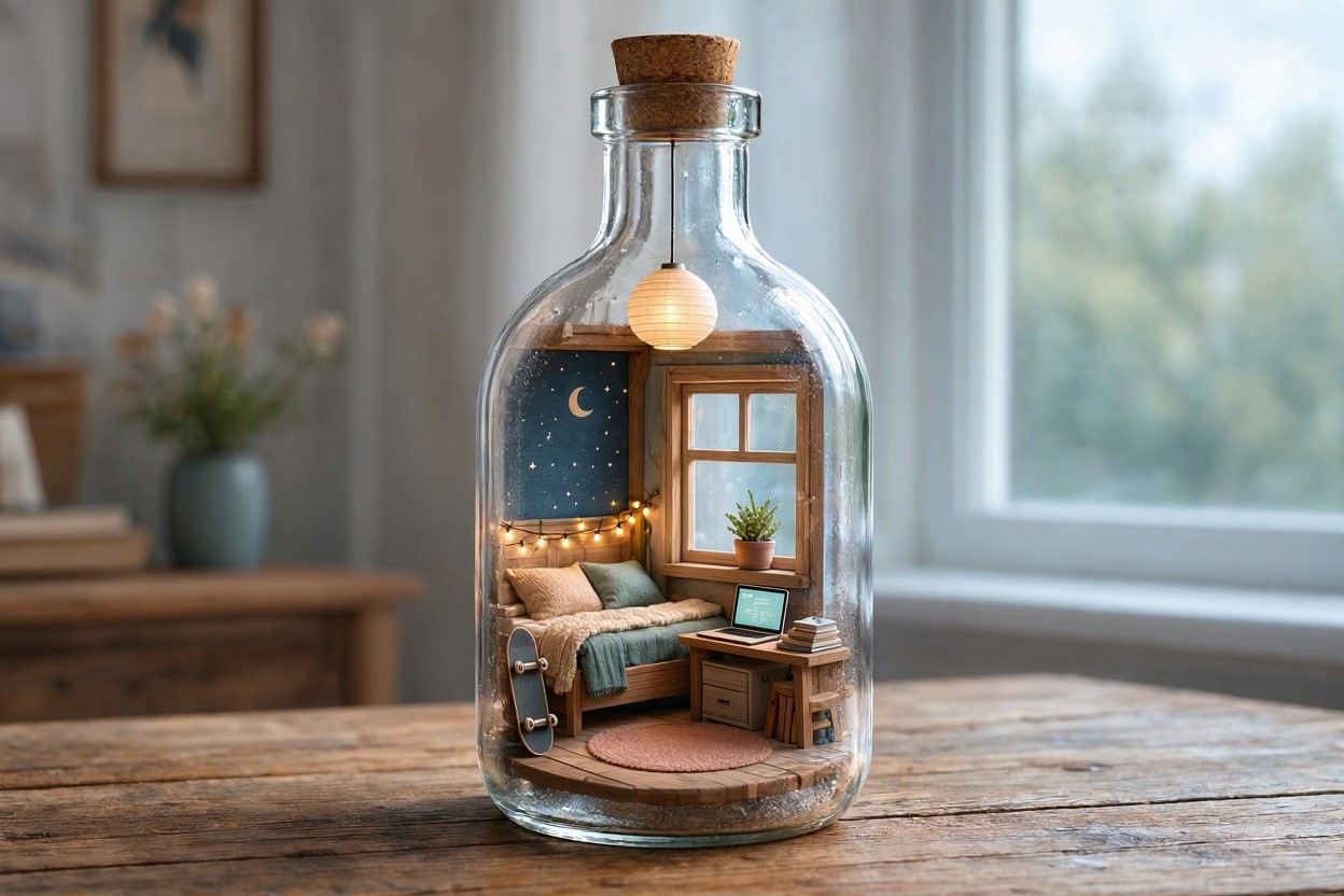 A Tiny Magical Bedroom Inside a Bottle Top 10 Coolest Unique Drawing Ideas for Teens - 5