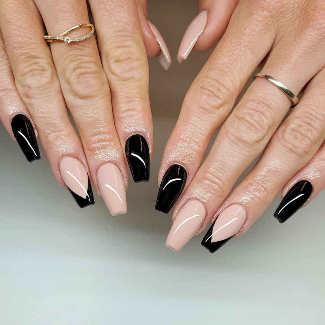 Nude And Black Nails 1 Top 70+ Most Luxurious Nail Design Ideas - 43