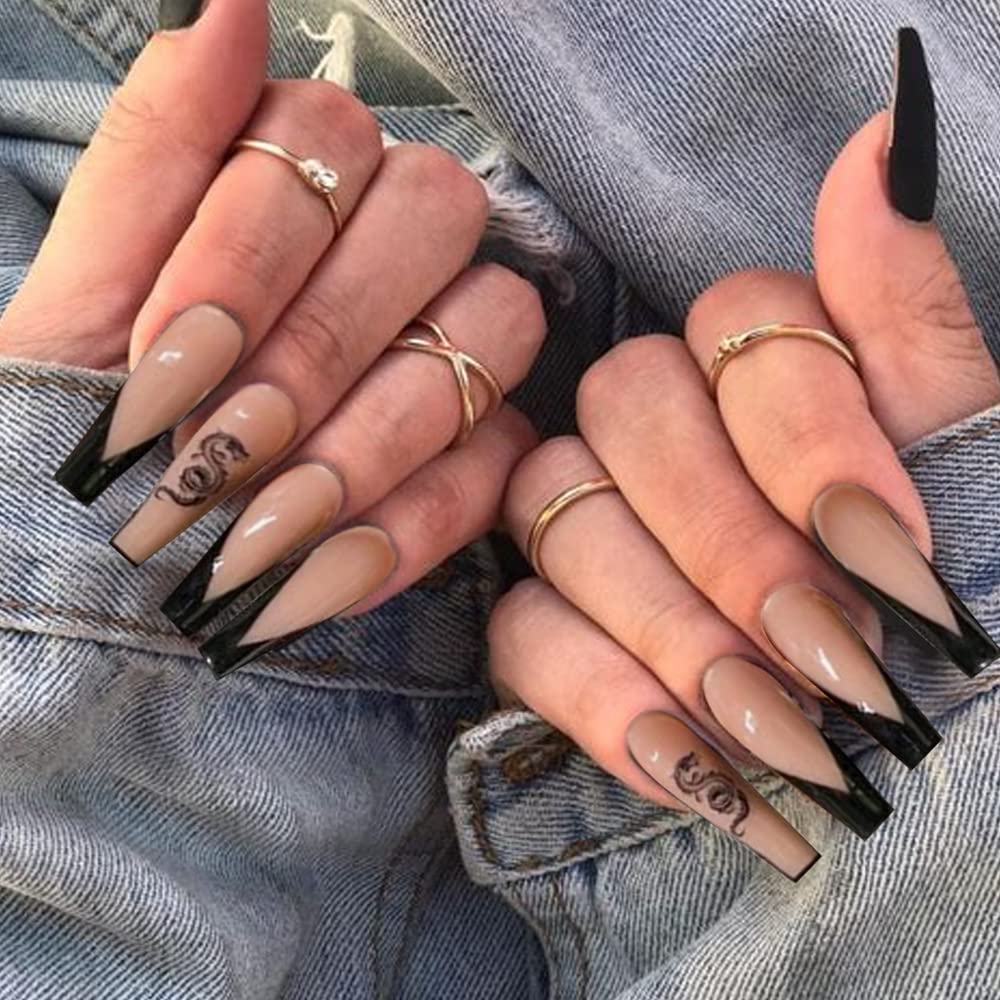 Nude And Black Nails 2 Top 70+ Most Luxurious Nail Design Ideas - 44