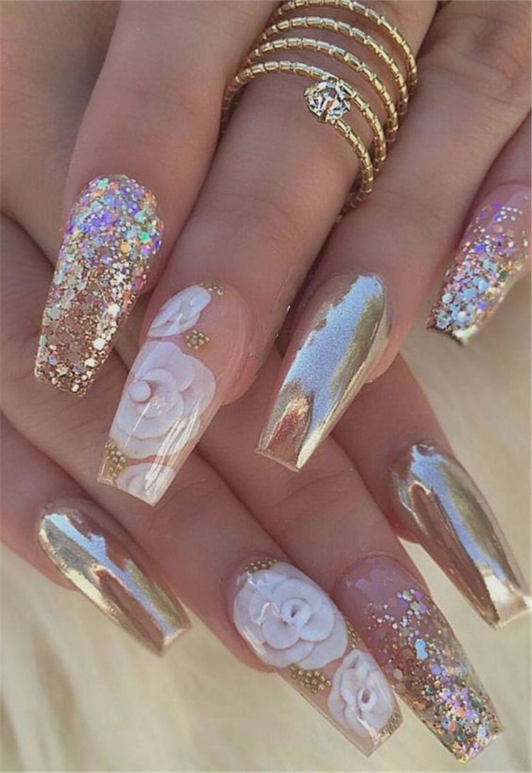 Sparkling glam nail art.. Top 80+ Easiest Spring Nail Designs - 43
