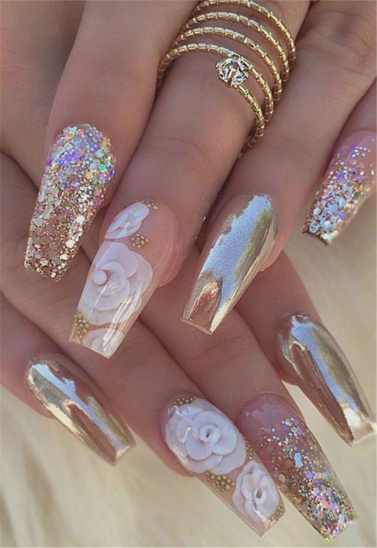 Top 80+ Easiest Spring Nail Designs 47 Sparkling glam nail art.. Top 80+ Easiest Spring Nail Designs - 43