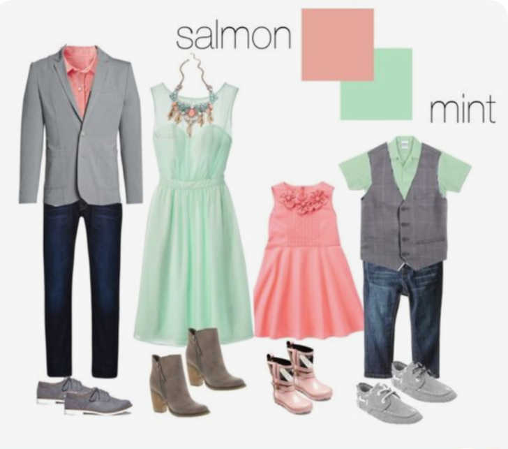 mint and salmon 70+ Best Chosen Family Photo Outfit Ideas in Summer - 63
